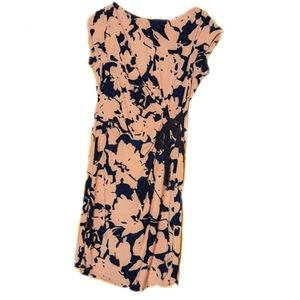 JUST TAYLOR floral fitted dress, waist cinch bow detail, pink and navy, …